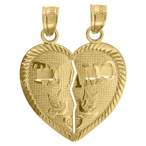 10kt 10k Yellow Gold Unisex Diamond-Cut Te Amo Broken Heart Peace Charm Pendant